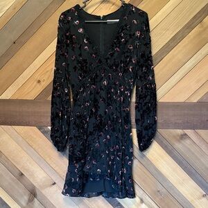 Wayf Black and Red Floral Long Sleeve Dress